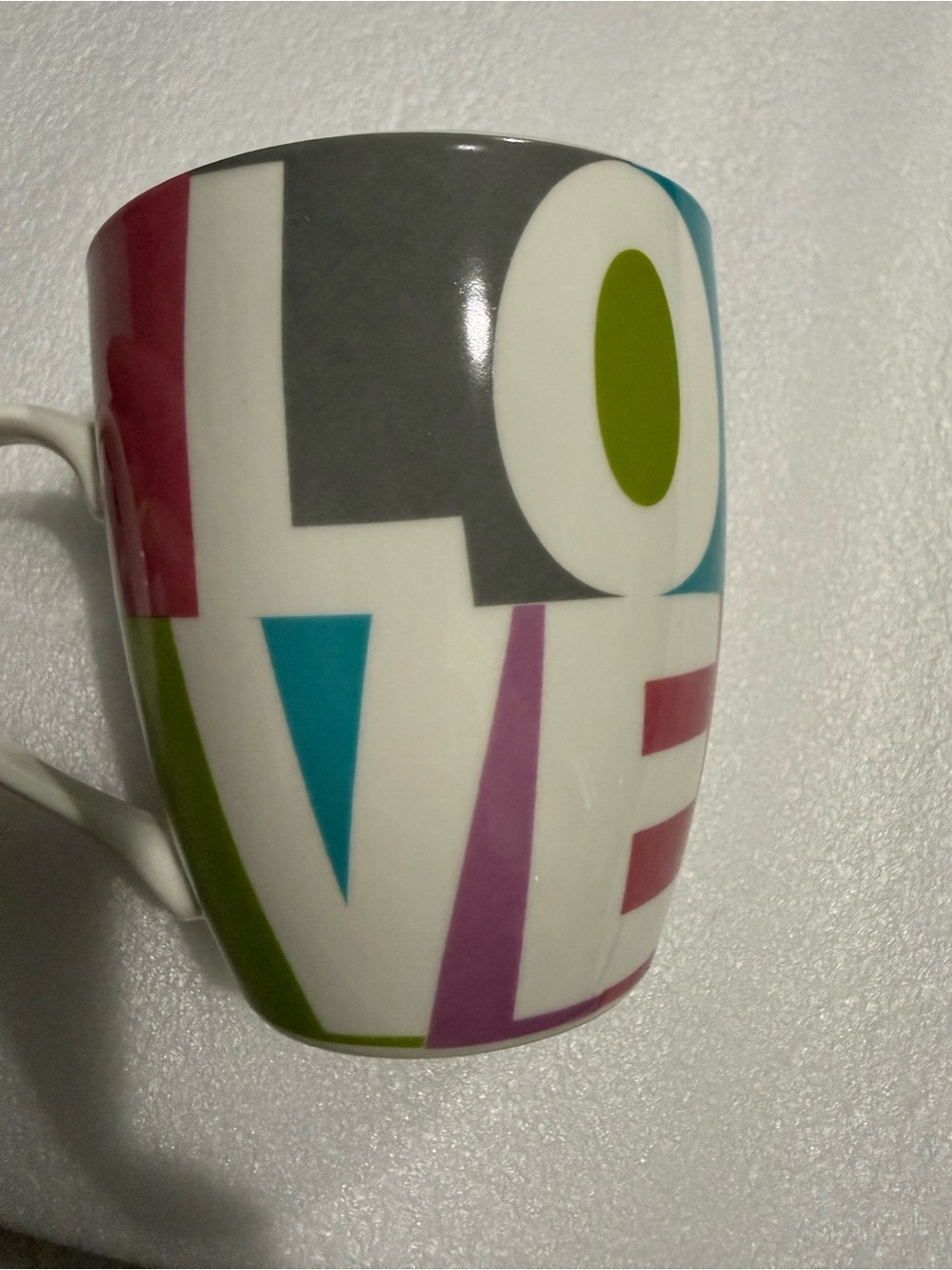 Pfaltzgraff LOVE Letter Mug in Green, Teal, Purple and Gray